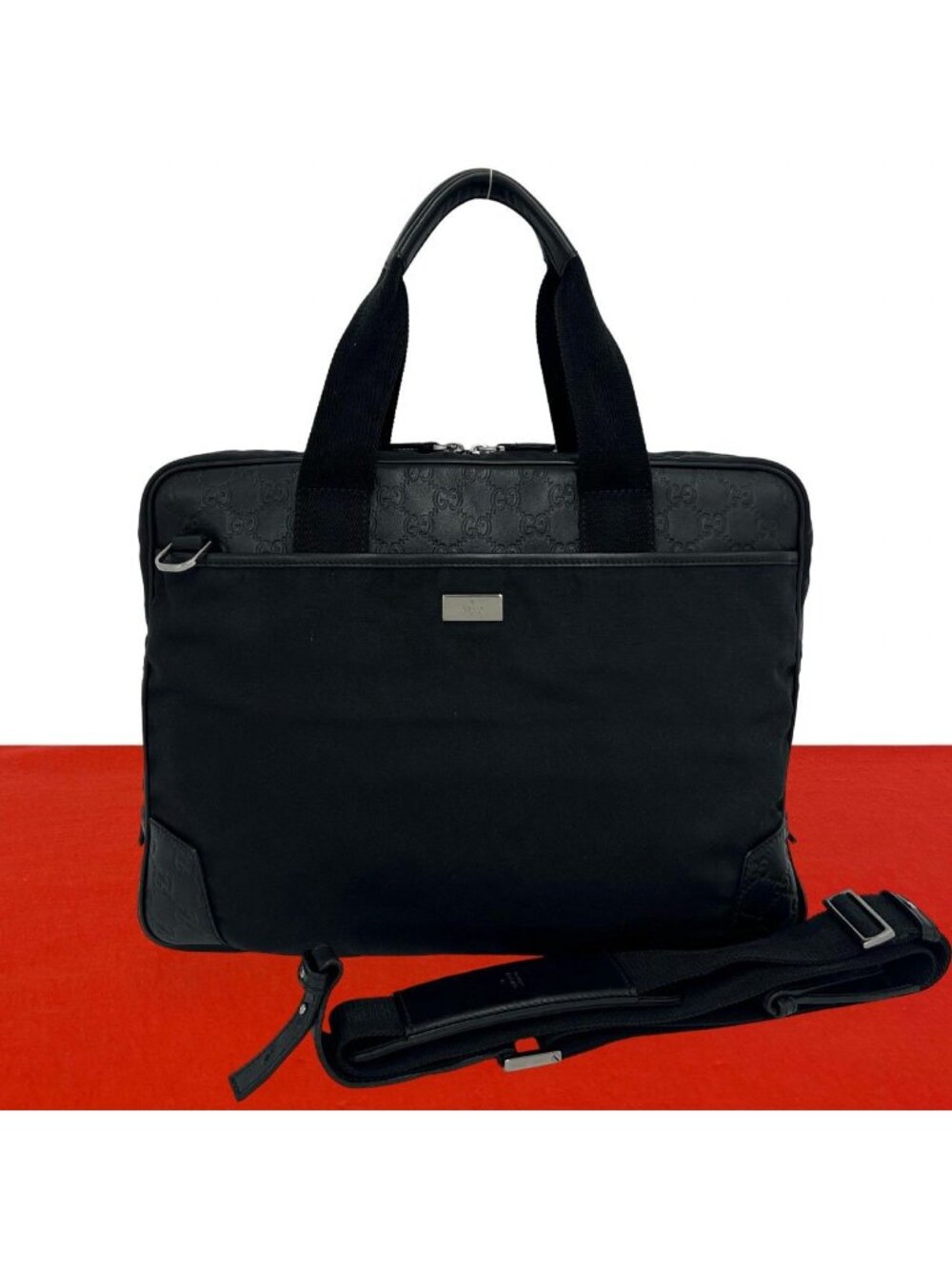 Gucci Guccissima Logo Nylon Leather 2-Way Business Shoulder Bag Black